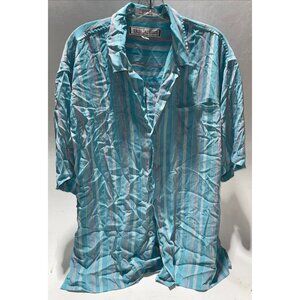 D&E Collection Men's Short Sleeve Striped Button Down Shirt‎ Blue White XL